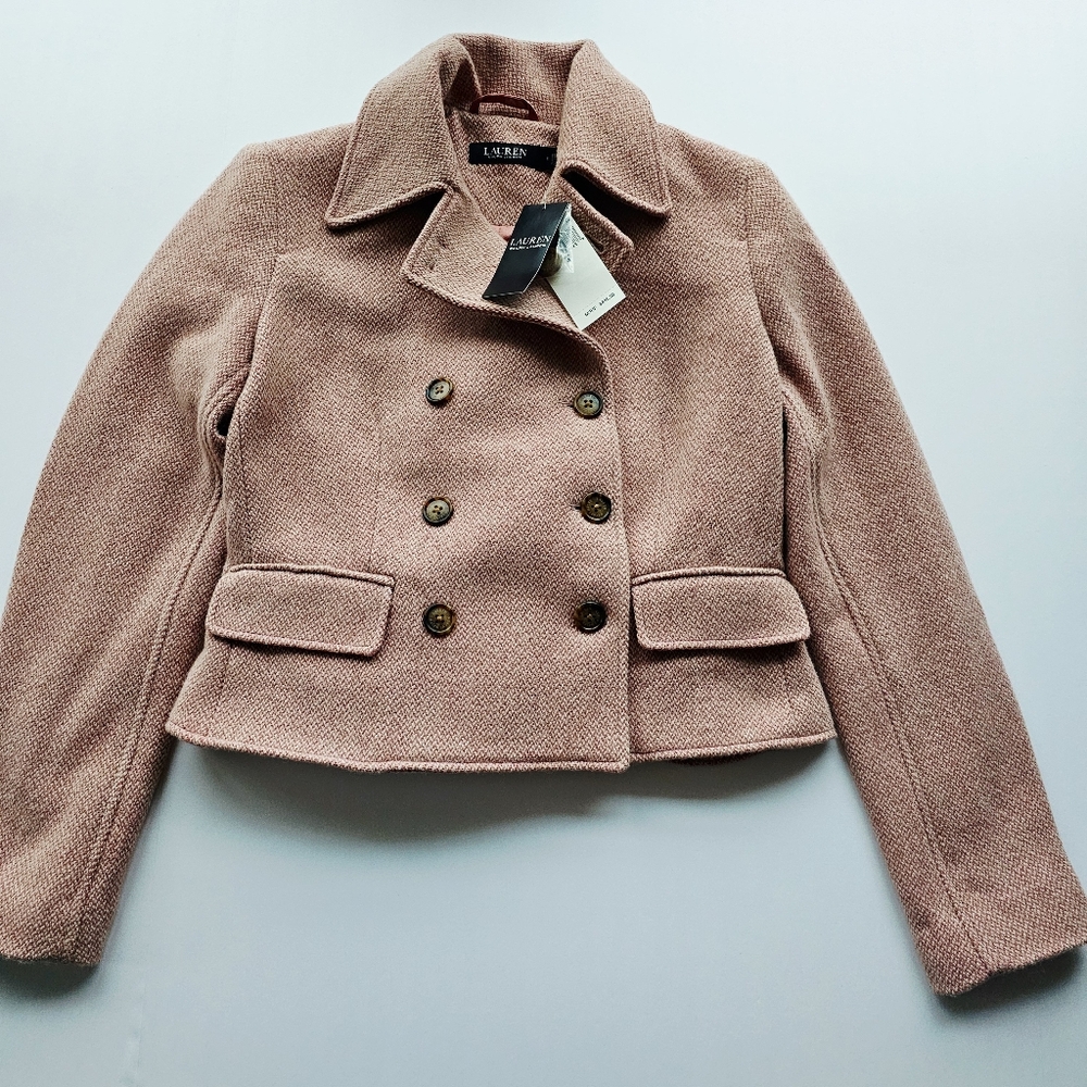 Ralph Lauren Women's Double-Breasted Blush Pea Wool Coat Size 4 NWT $445